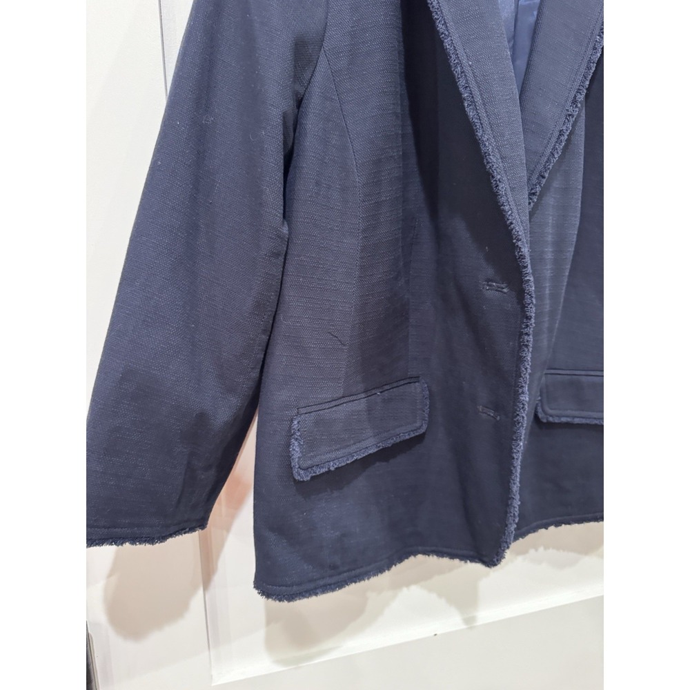 Talbots Navy Stretch Cotton Fringe Trim Textured Jacket Blazer Women's 16W - Picture 6 of 13